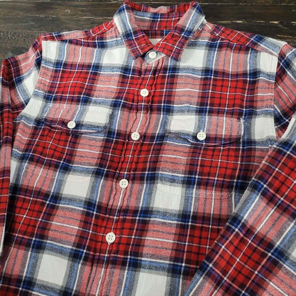 American Eagle Outfitters Men’s Medium Red Blue Tartan Plaid Flannel Button-Up